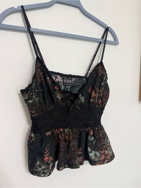 Ecote Black Floral Lace-Trim Camisole